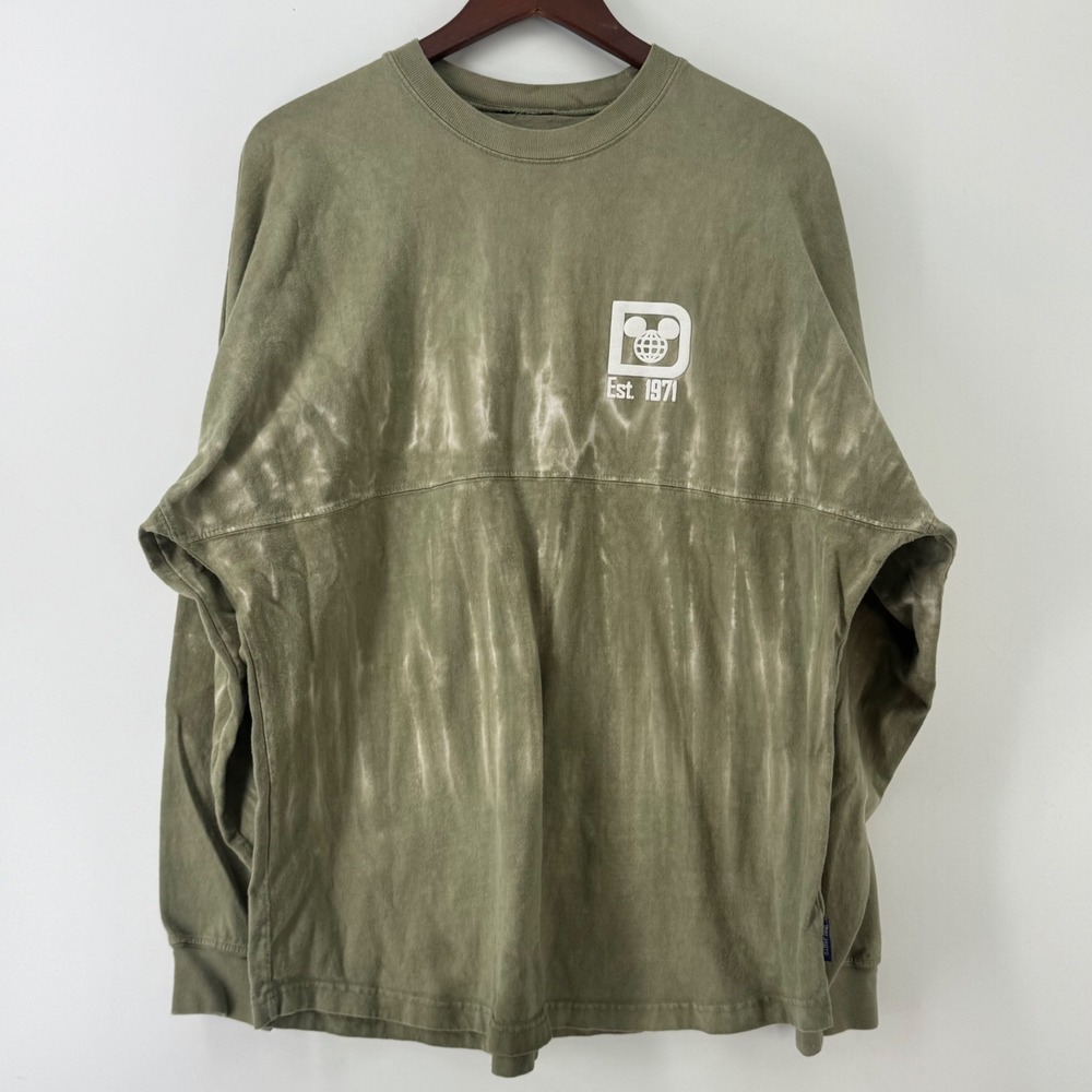 Walt Disney World Spirit Jersey Olive Green Tie Dye Long Sleeve Shirt Large